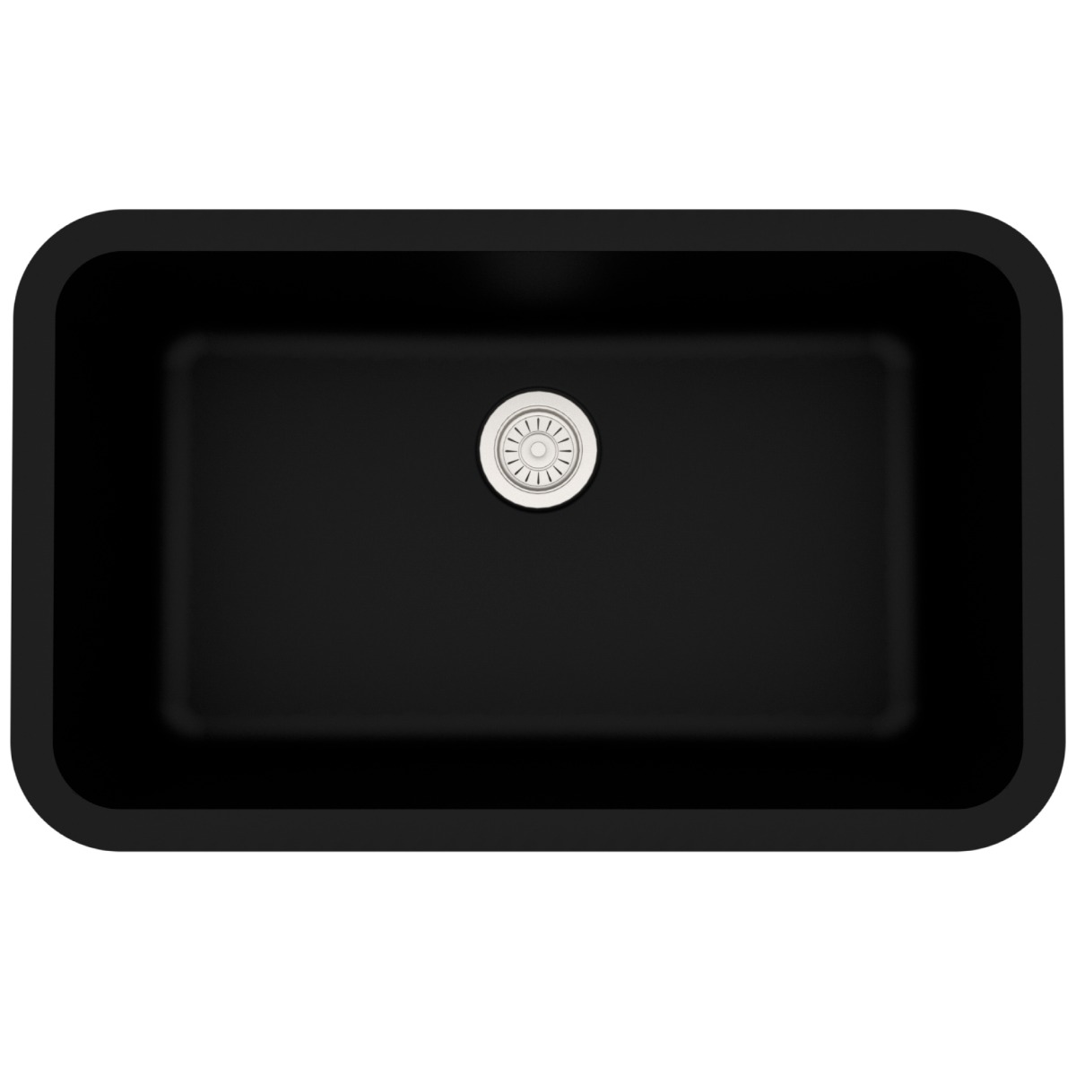 30-7/8" Seamless Undermount Large Single Bowl Quartz Composite Kitchen Sink In Black