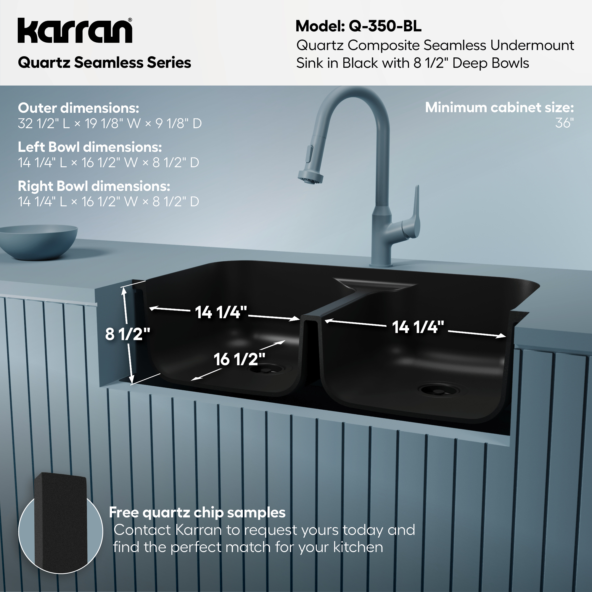 32-7/8" Seamless Undermount Doube Equal Bowl Quartz Composite Kitchen Sink In Black
