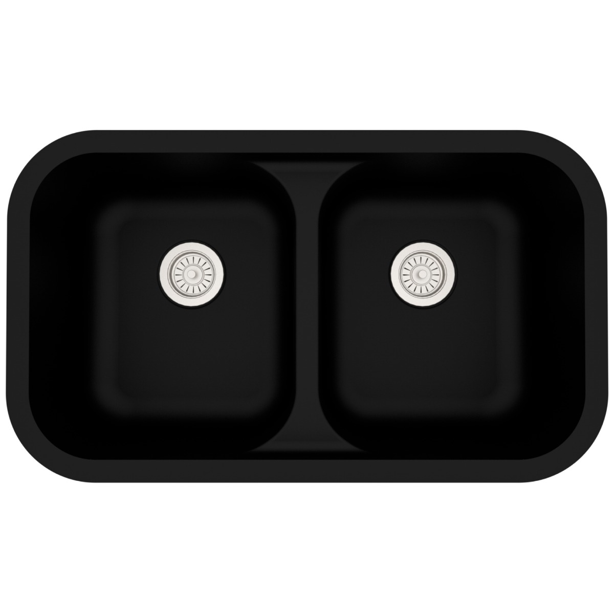 32-7/8" Seamless Undermount Doube Equal Bowl Quartz Composite Kitchen Sink In Black