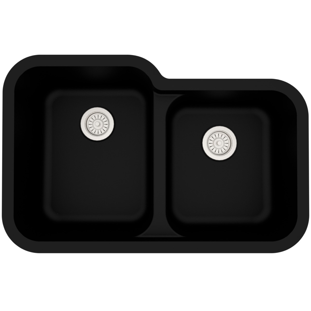 32-3/8" Seamless Undermount Double Offset Bowl Quartz Composite Kitchen Sink In Black