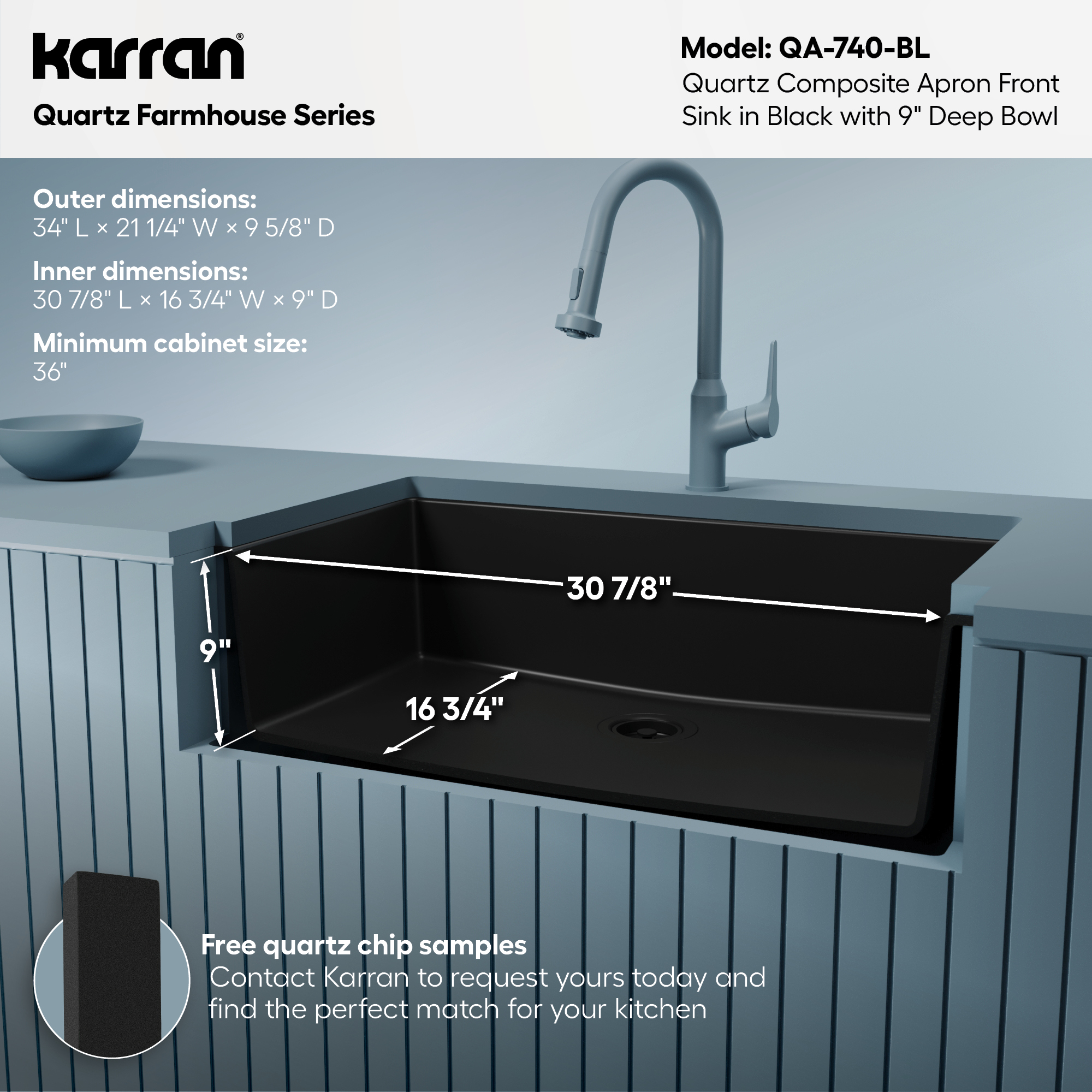 34" Farmhouse Large Single Bowl Quartz Composite Kitchen Sink In Black