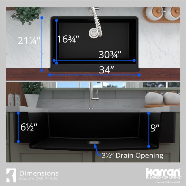 34" Retrofit Farmhouse Large Single Bowl Quartz Composite Kitchen Sink Kit In Black