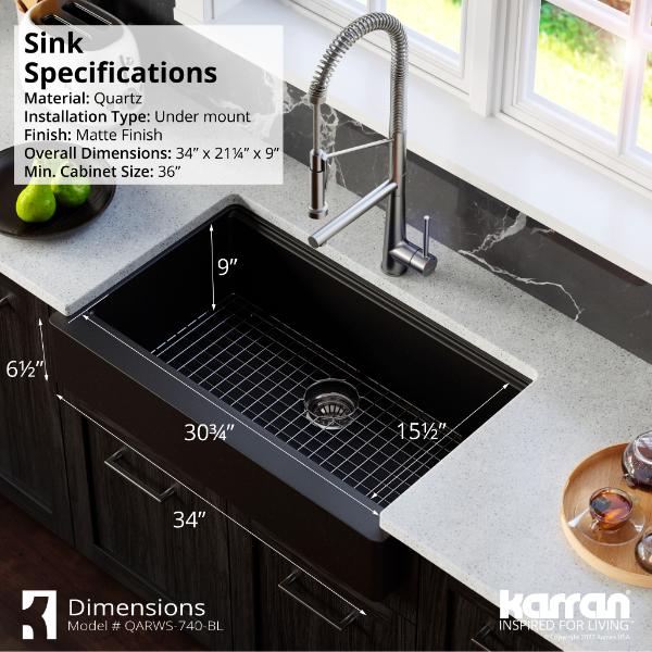 34" Retrofit Farmhouse Large Single Bowl Quartz Composite Workstation Kitchen Sink In Black