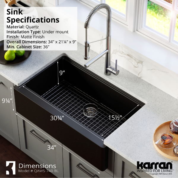 34" Farmhouse Large Single Bowl Quartz Composite Workstation Kitchen Sink In Black