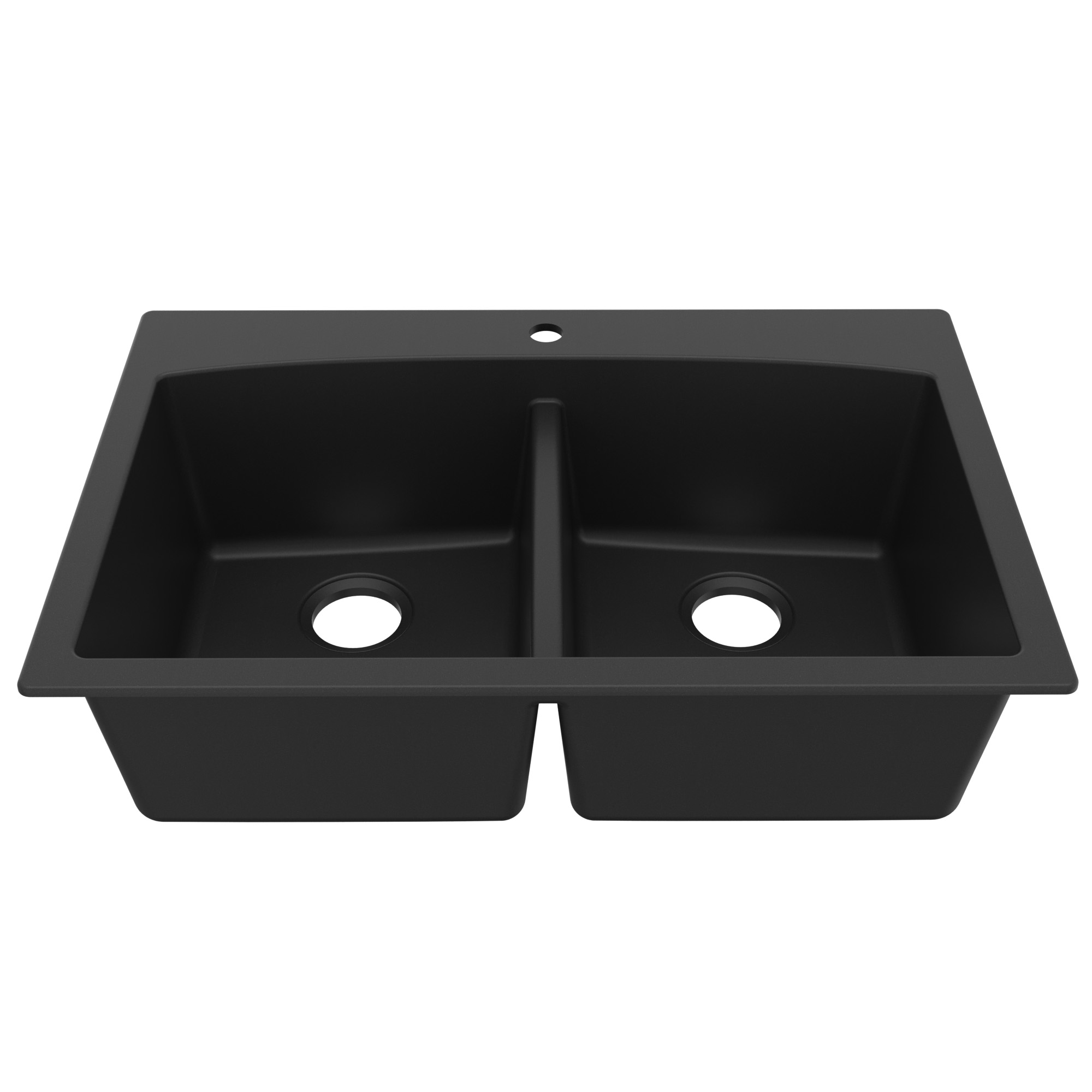 33" Top Mount Double Equal Bowl Quartz Composite Kitchen Sink In Black