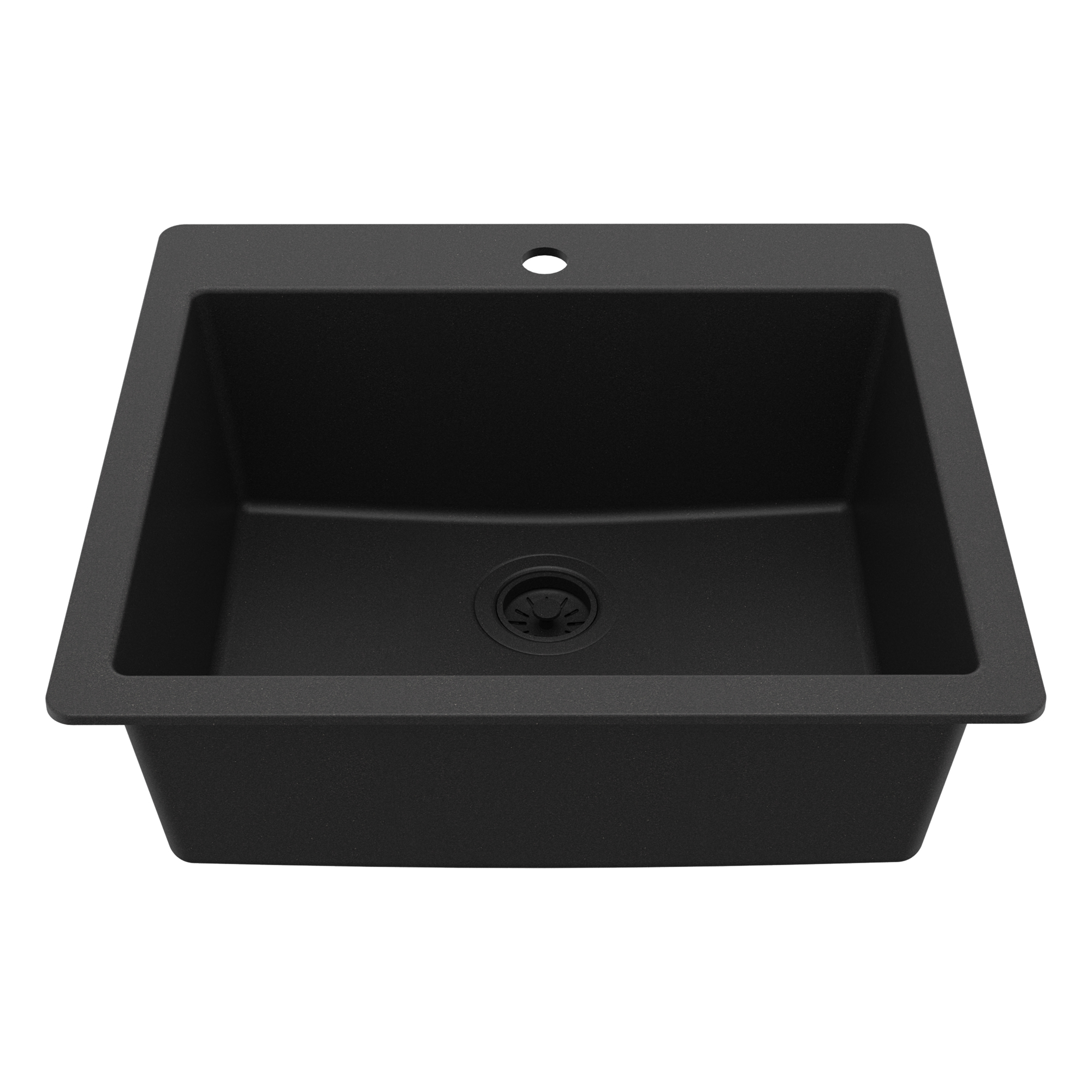 25" Top Mount Single Bowl Quartz Composite Kitchen Sink In Black