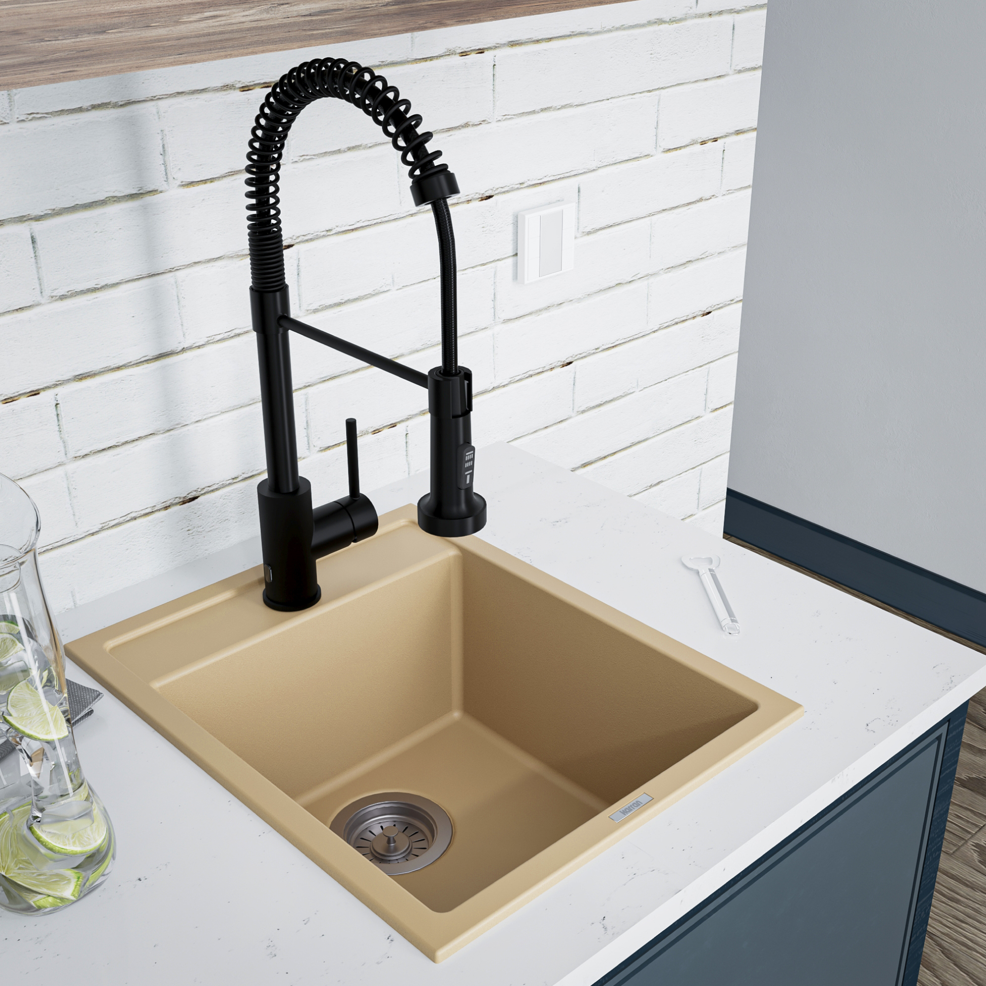 15-3/4" Top Mount Quartz Composite Bar/Prep Sink In Bisque