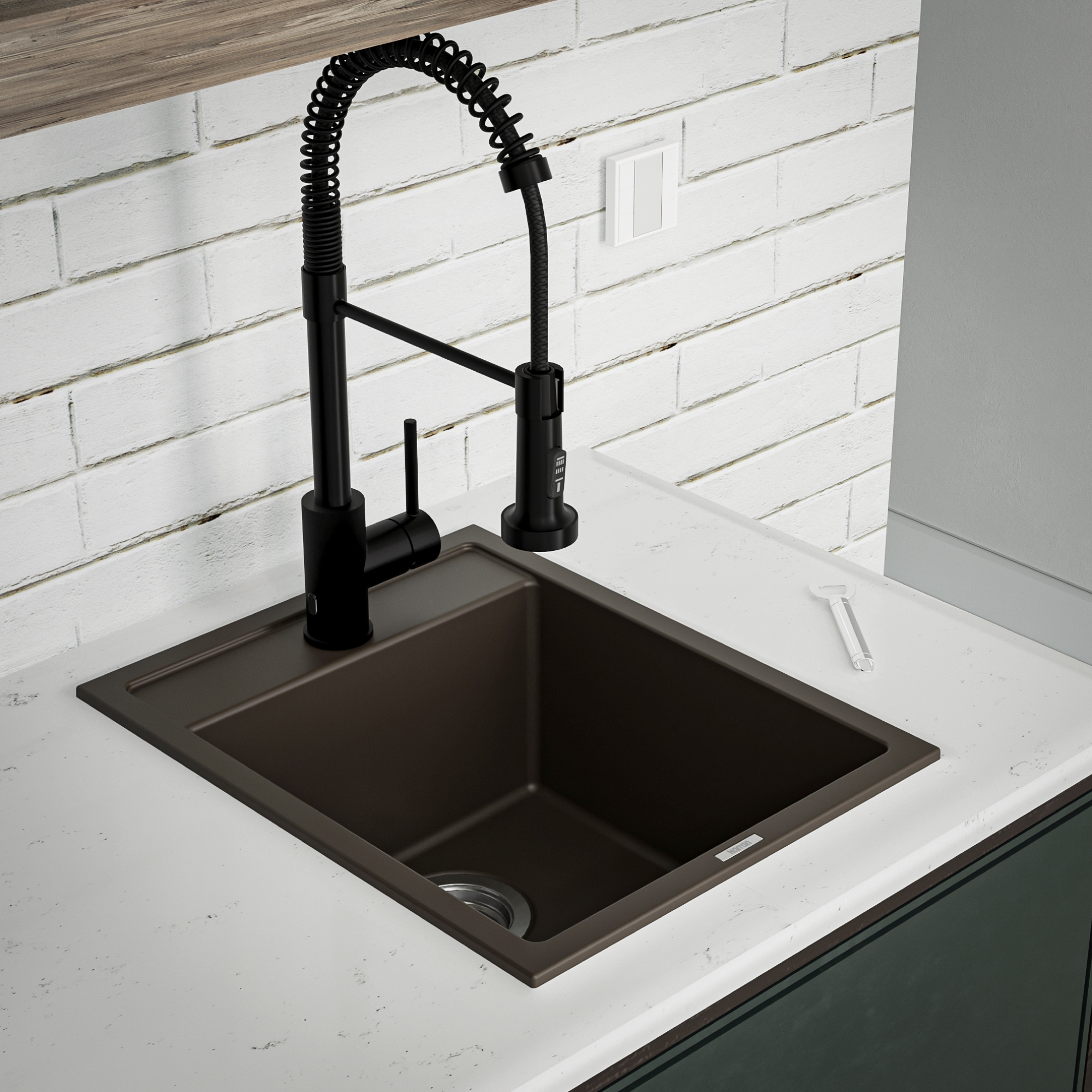 15-3/4" Top Mount Quartz Composite Bar/Prep Sink In Brown