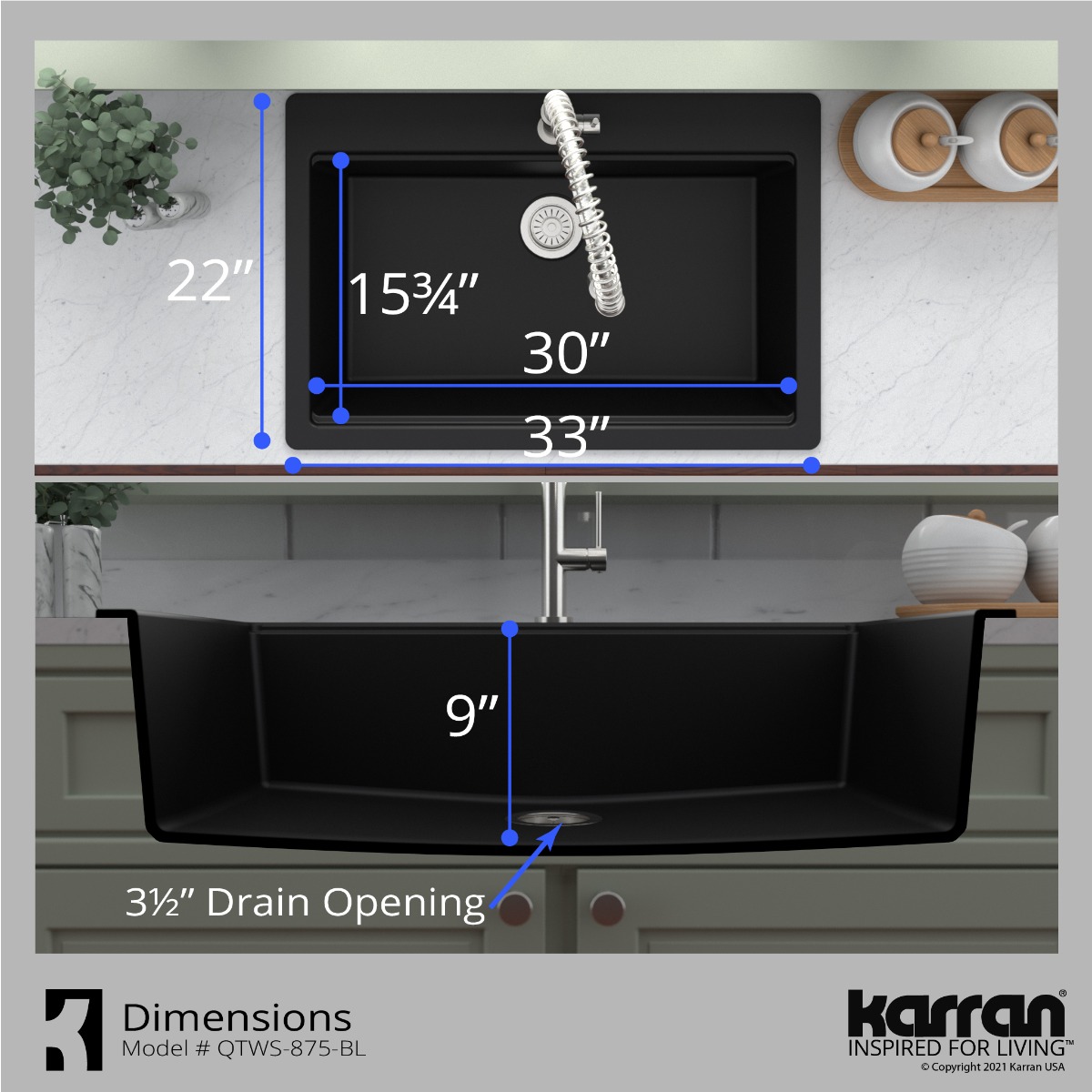 33" Top Mount Large Single Bowl Quartz Composite Workstation Kitchen Sink In Black