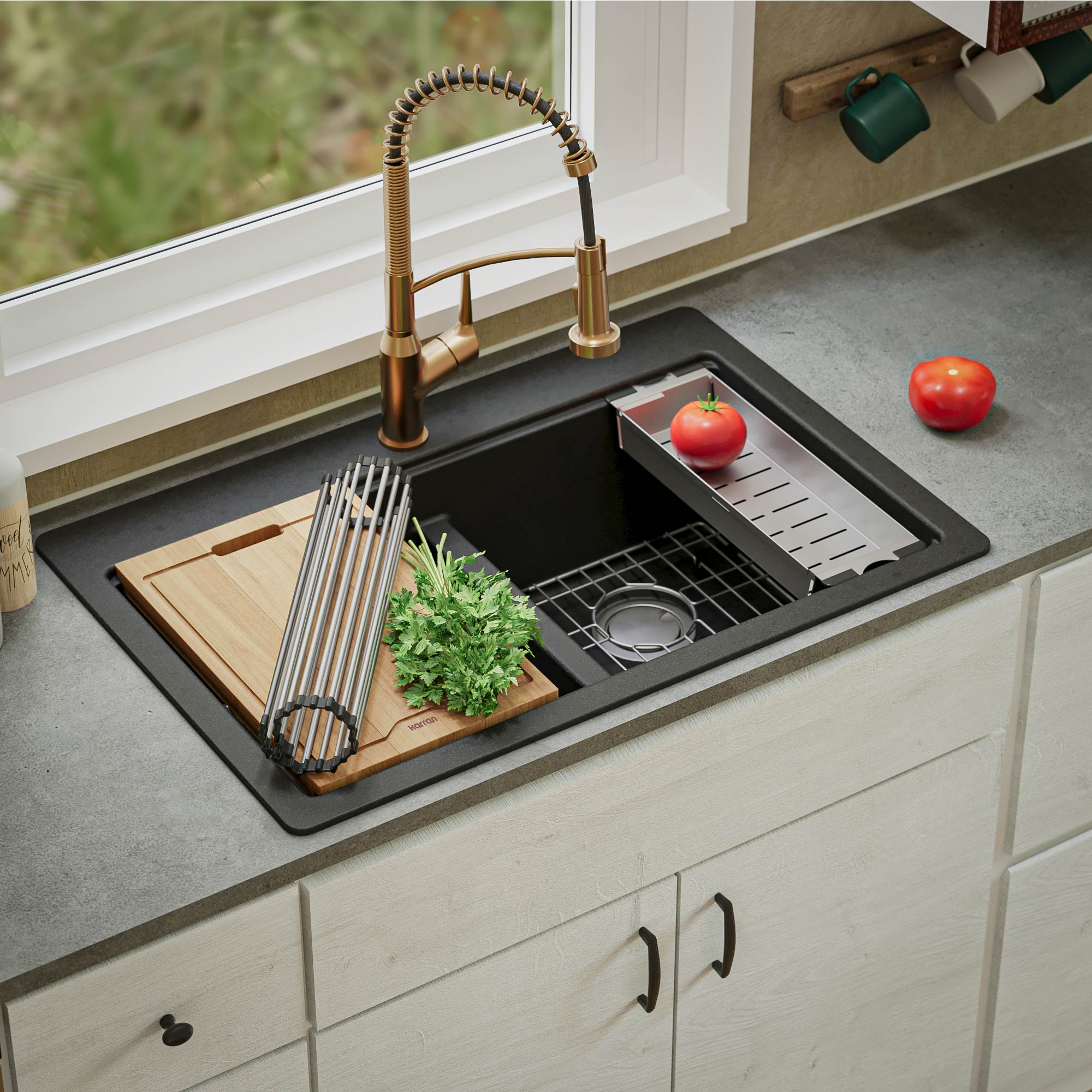 33" Top Mount Double Equal Bowl Quartz Composite Workstation Kitchen Sink In Black