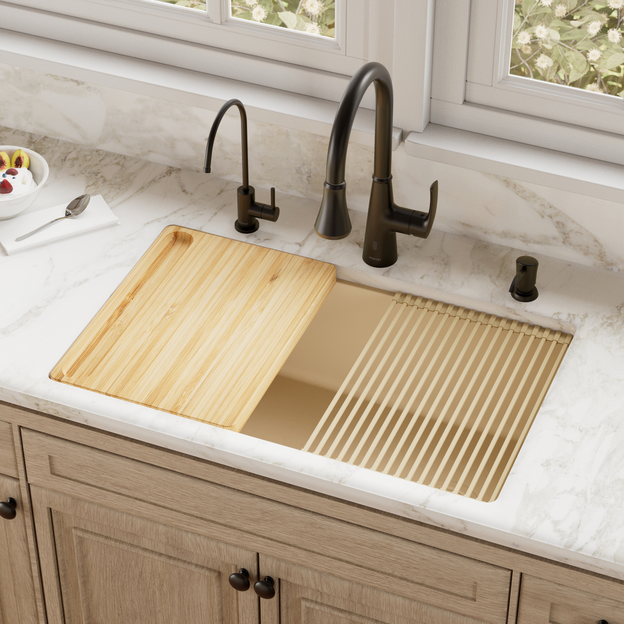 31-3/8" Undermount Large Single Bowl Quartz Composite Workstation Kitchen Sink Kit In Bisque