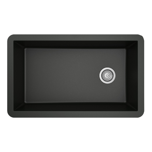 31-5/8" Undermount Large Single Bowl Quartz Composite Kitchen Sink In Black