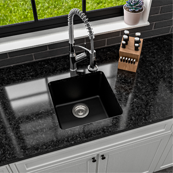 16-5/8" Undermount Quartz Composite Bar/Prep Sink In Black