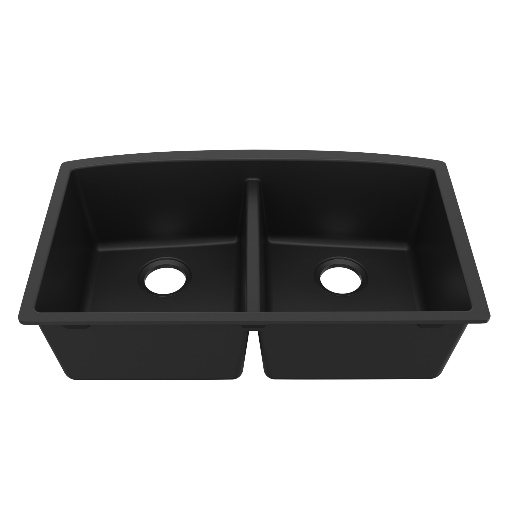 32-1/2" Undermount Double Equal Bowl Quartz Composite Kitchen Sink In Black