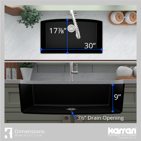 32-1/2" Undermount Large Single Bowl Quartz Composite Kitchen Sink In Black