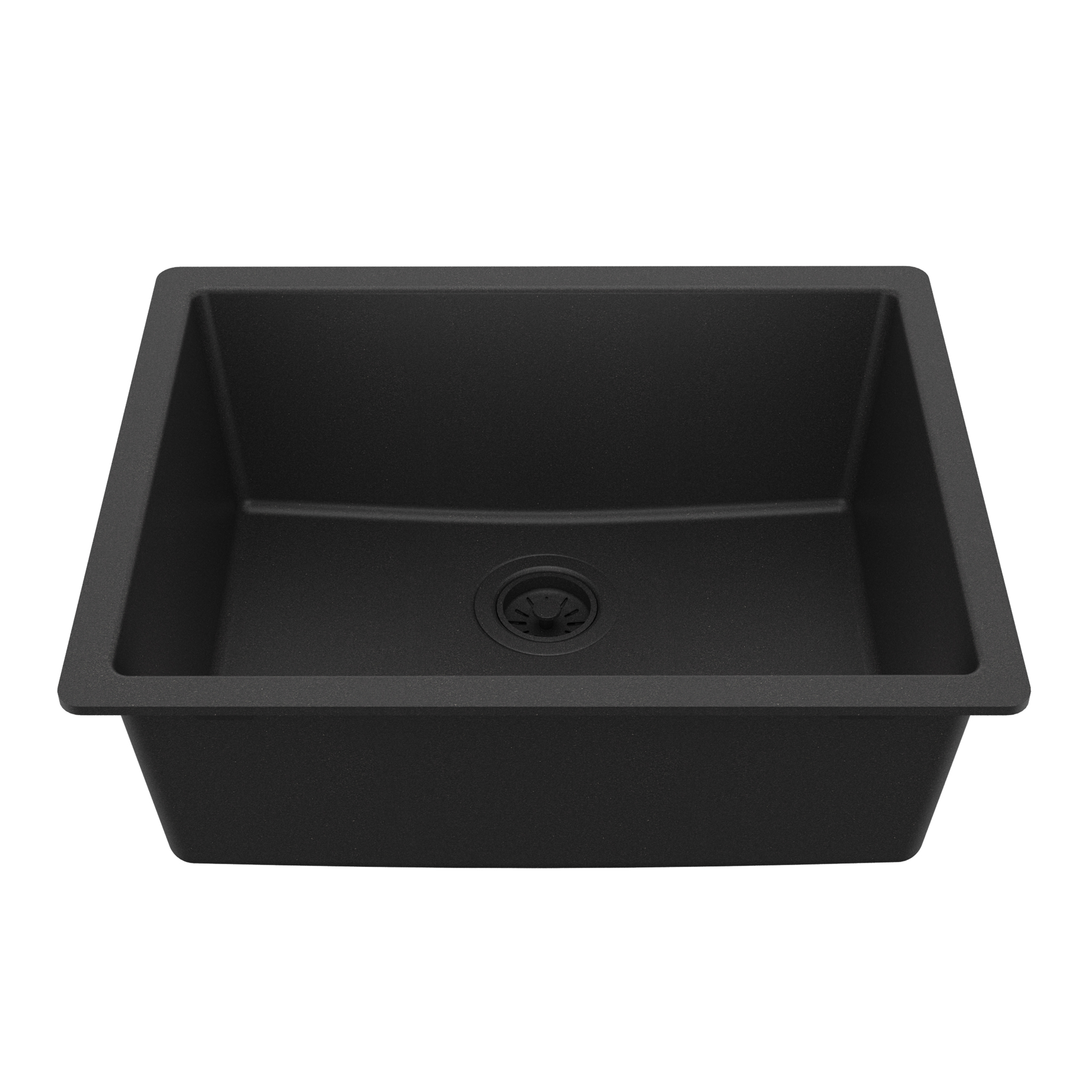 24-3/8" Undermount Single Bowl Quartz Composite Kitchen Sink In Black