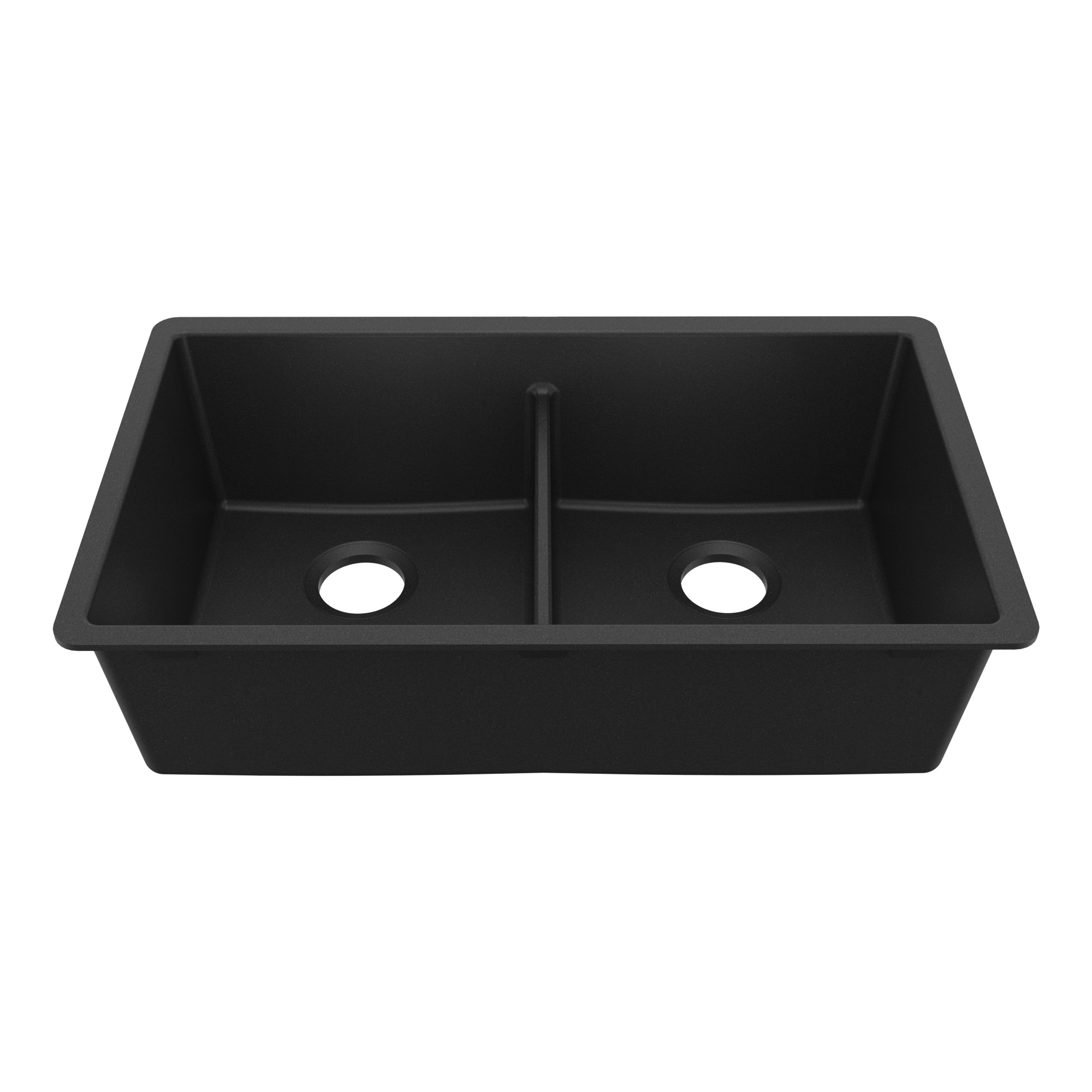 32-3/8" Undermount Double Equal Bowl Quartz Composite Kitchen Sink In Black
