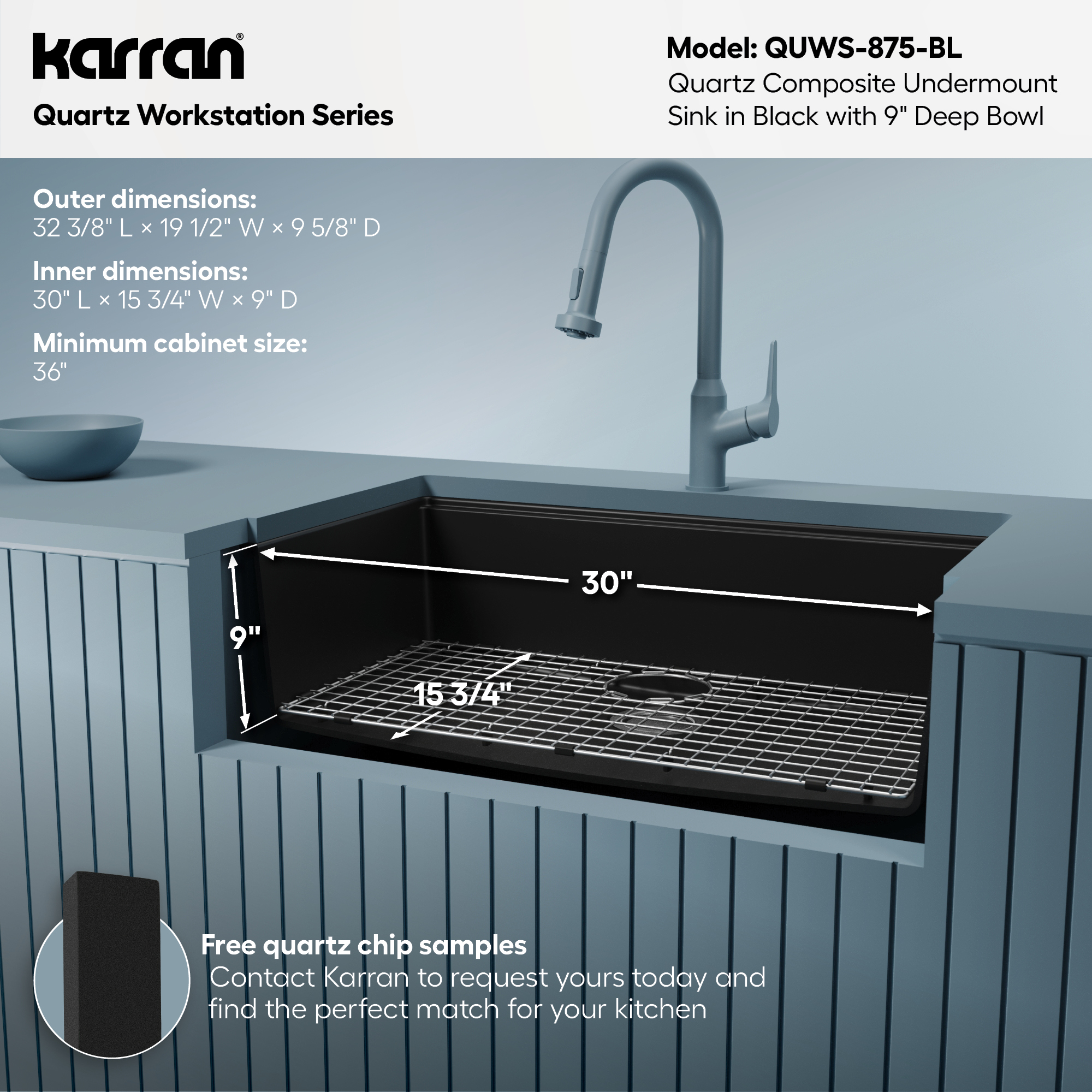 32" Undermount Large Single Bowl Quartz Composite Workstation Kitchen Sink In Black