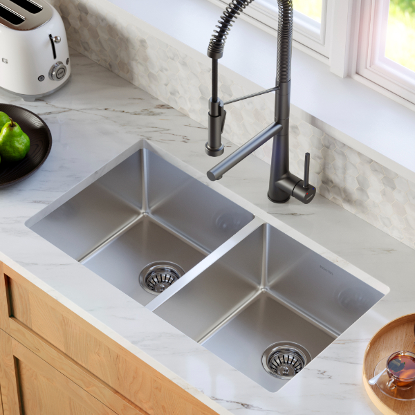 Select 32" Undermount 16 Gauge Double Bowl Stainless Steel Kitchen Sink with Accessories