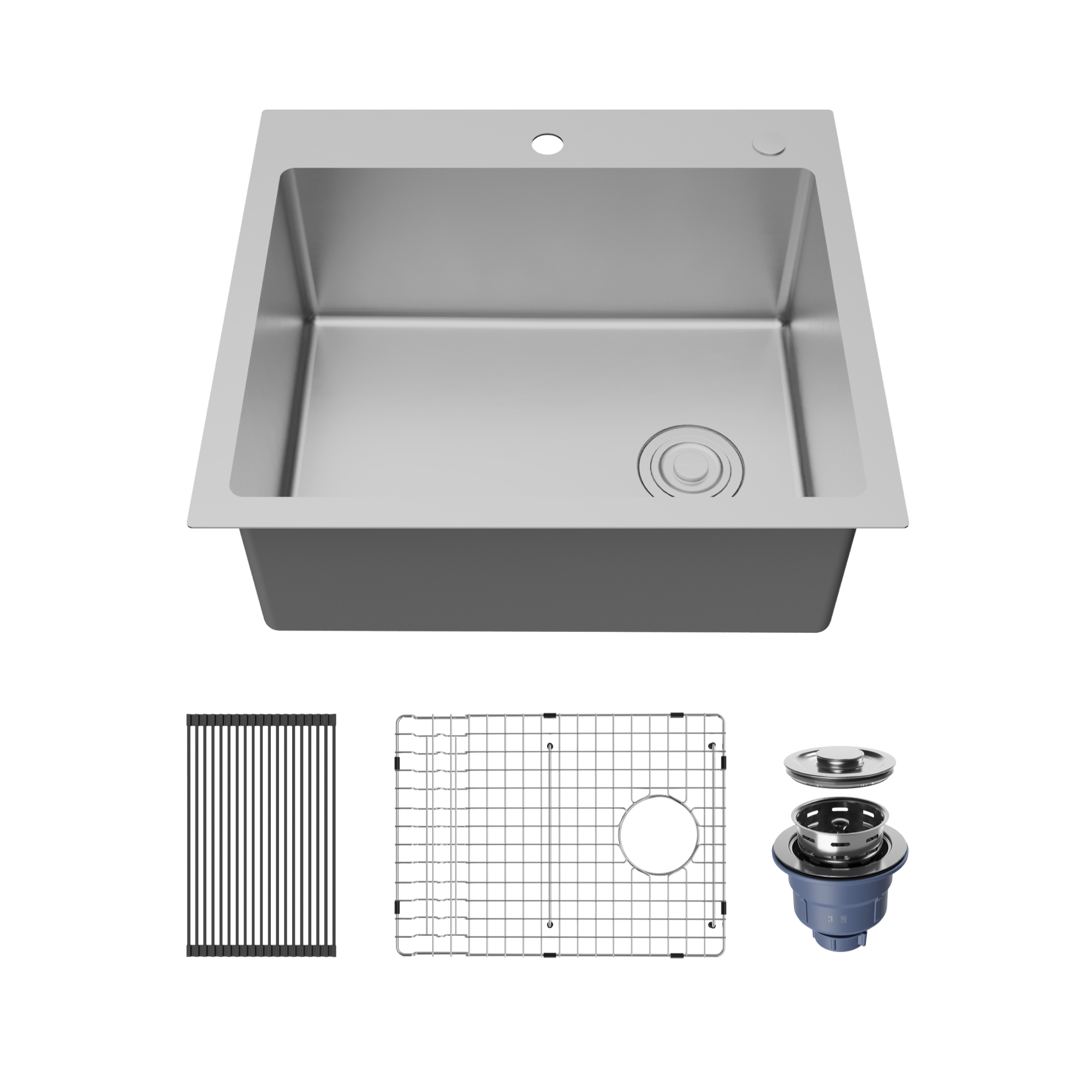 Fusion 25" Top Mount 16 Gauge Single Bowl Stainless Steel Sink with Accessories