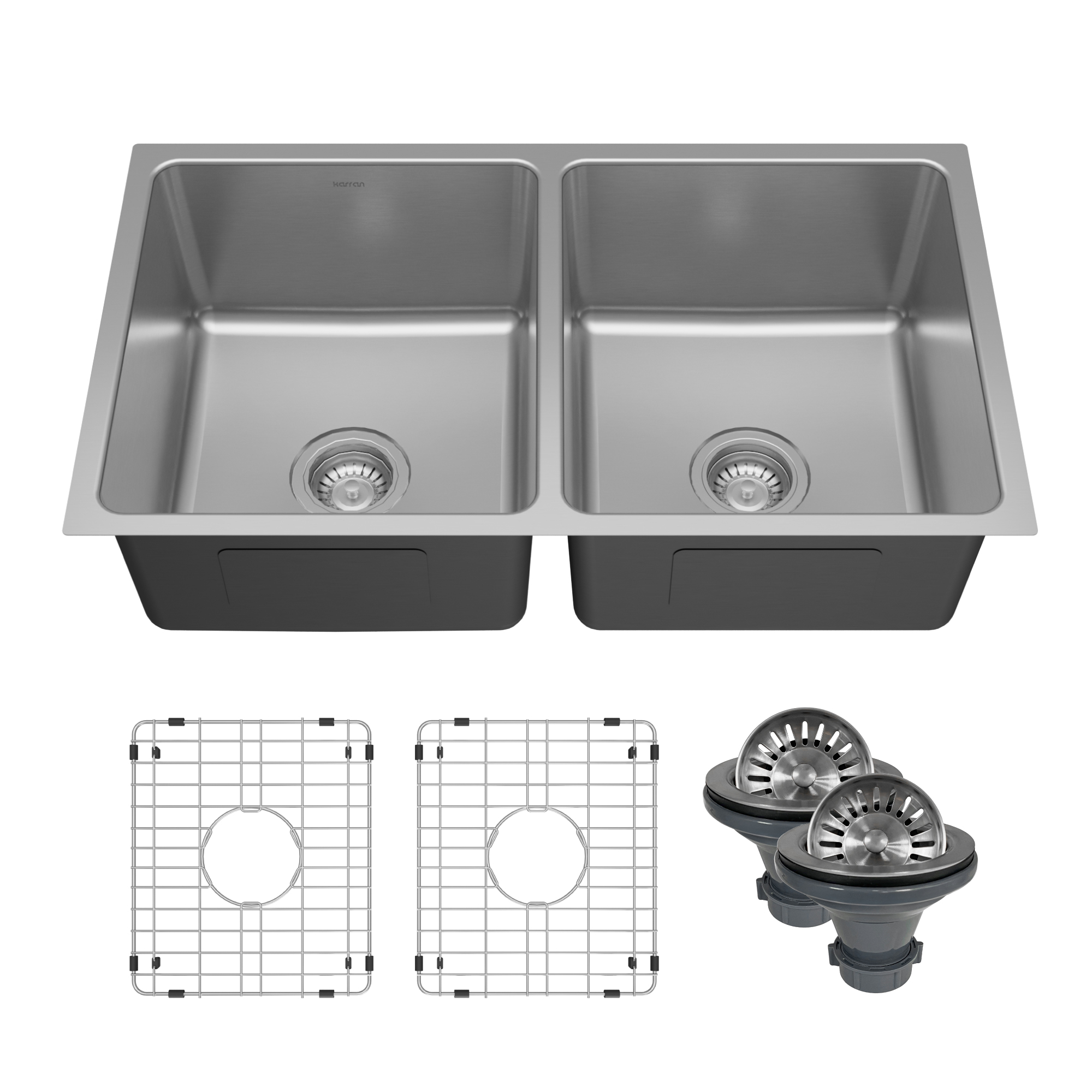 Lansen 32" Undermount 18 Gauge Double Equal Bowl Stainless Steel Sink with Accessories
