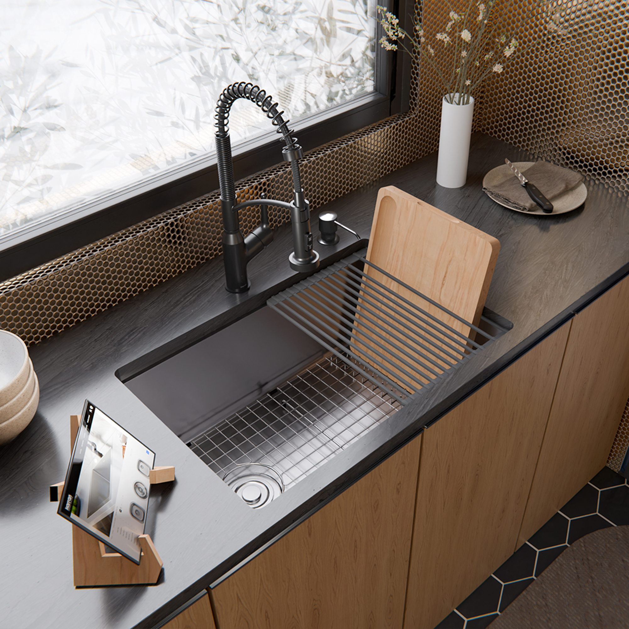 Fusion 27" Undermount Workstation 16 Gauge Single Bowl Stainless Steel Sink with Accessories