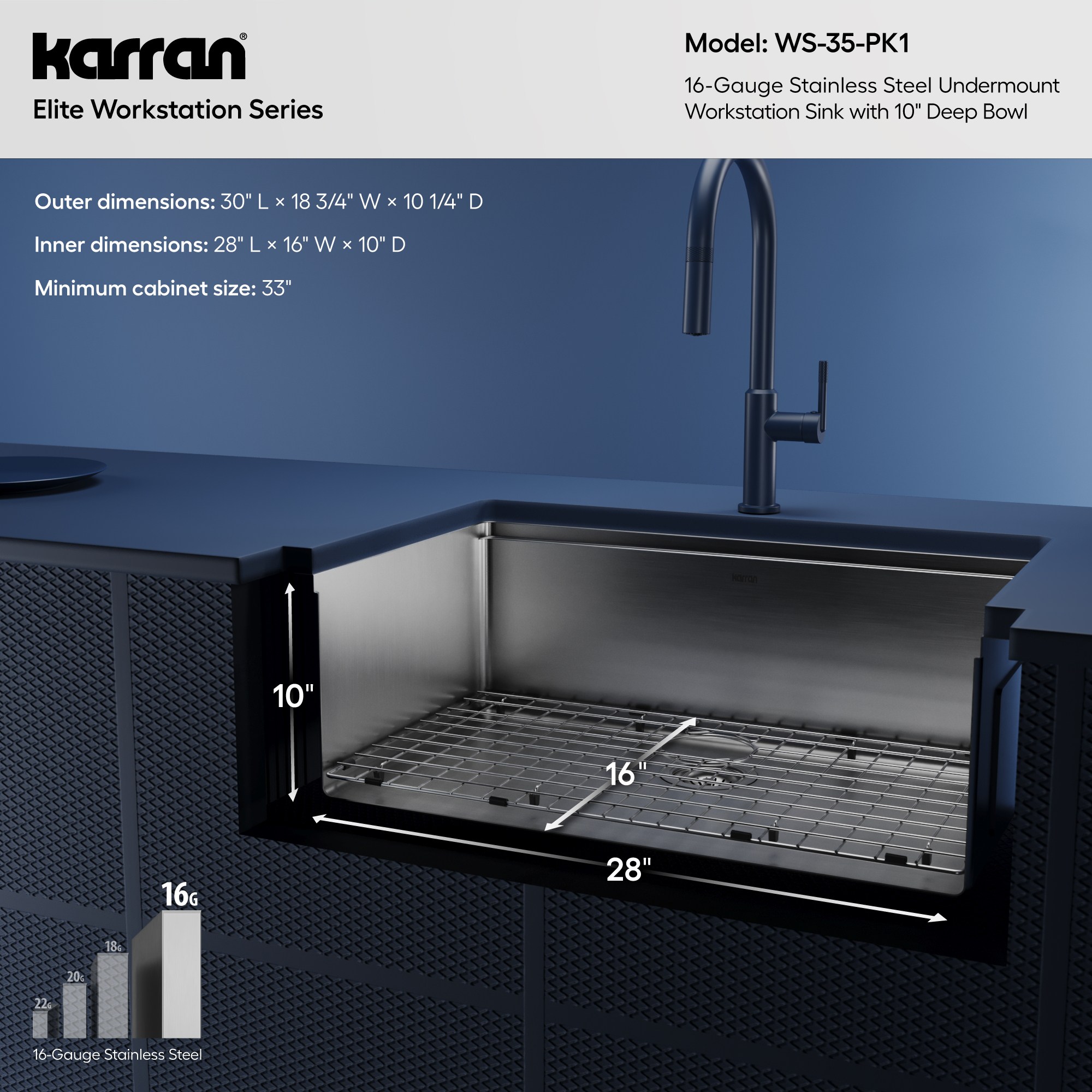30" Undermount Large Single Bowl Stainless Steel Workstation Kitchen Sink