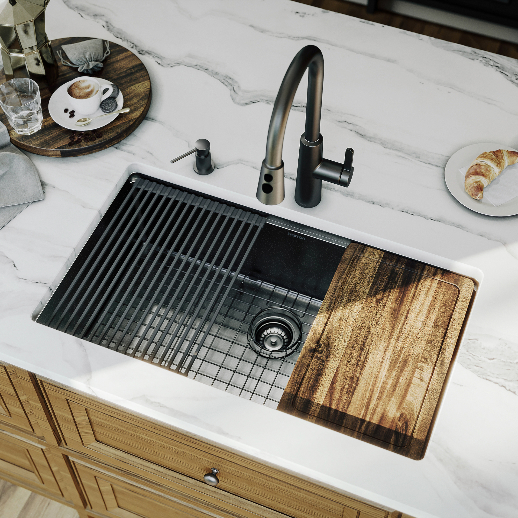Elite 32" Undermount Workstation 16 Gauge Single Bowl Stainless Steel Kitchen Sink In Gunmetal Black