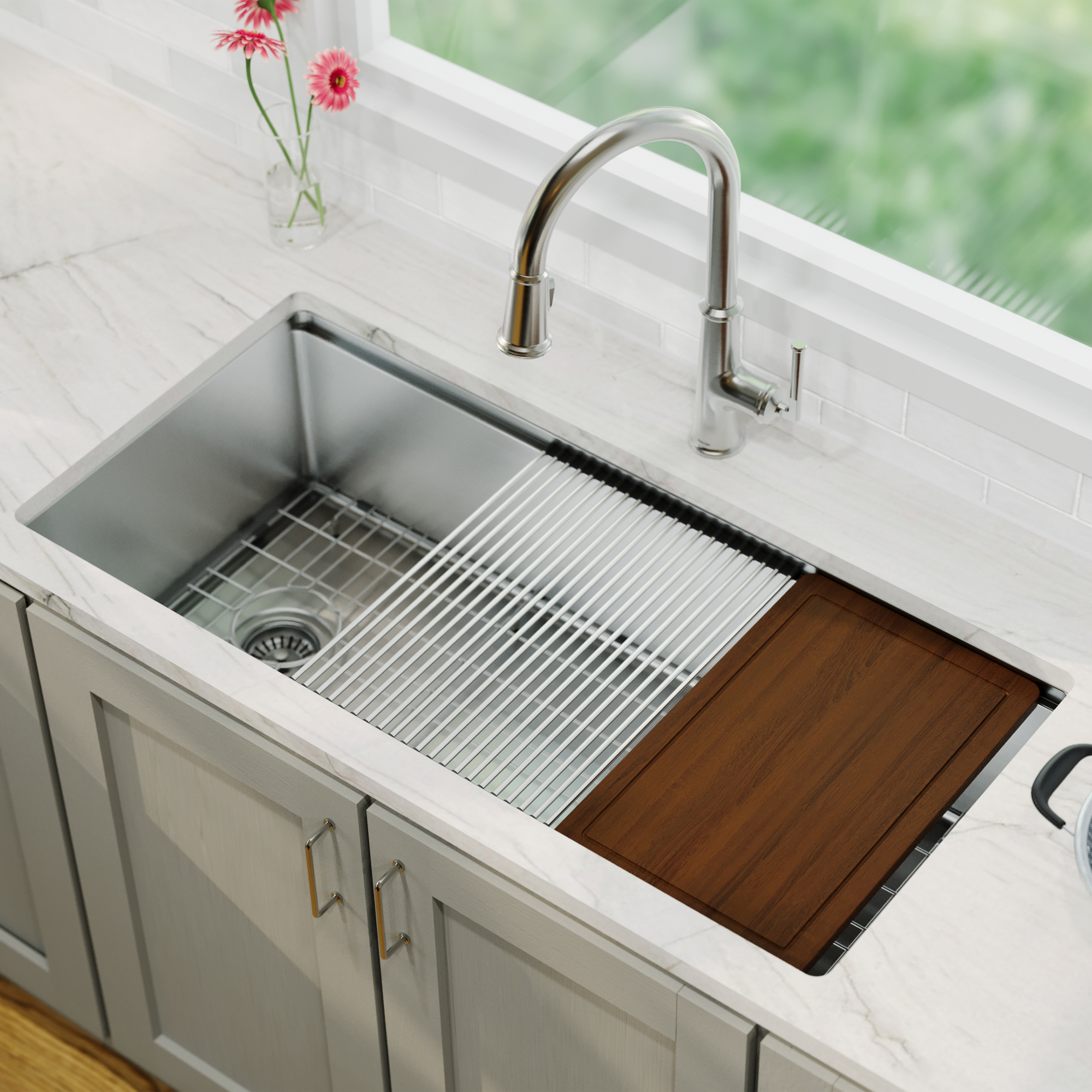 39" Undermount Extra Large Single Bowl Stainless Steel Workstation Kitchen Sink