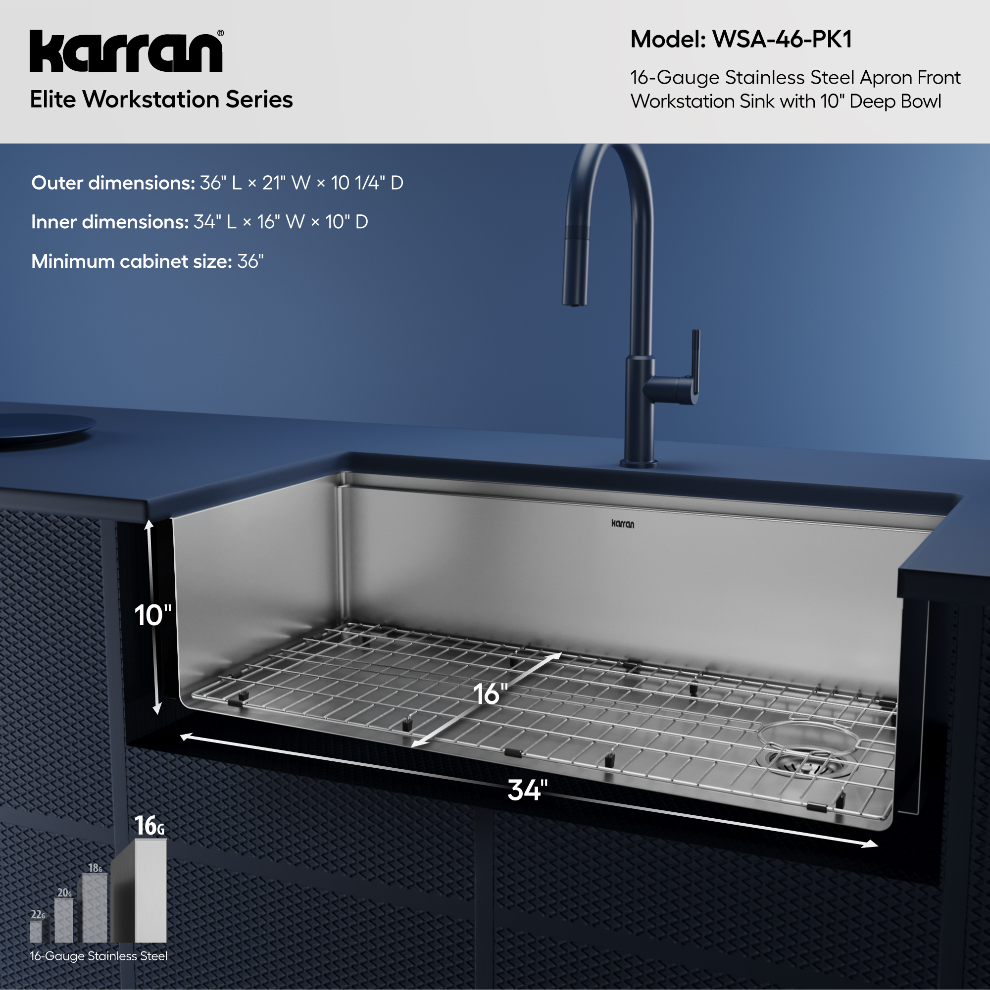 36" Farmhouse Large Single Bowl Stainless Steel Workstation Kitchen Sink