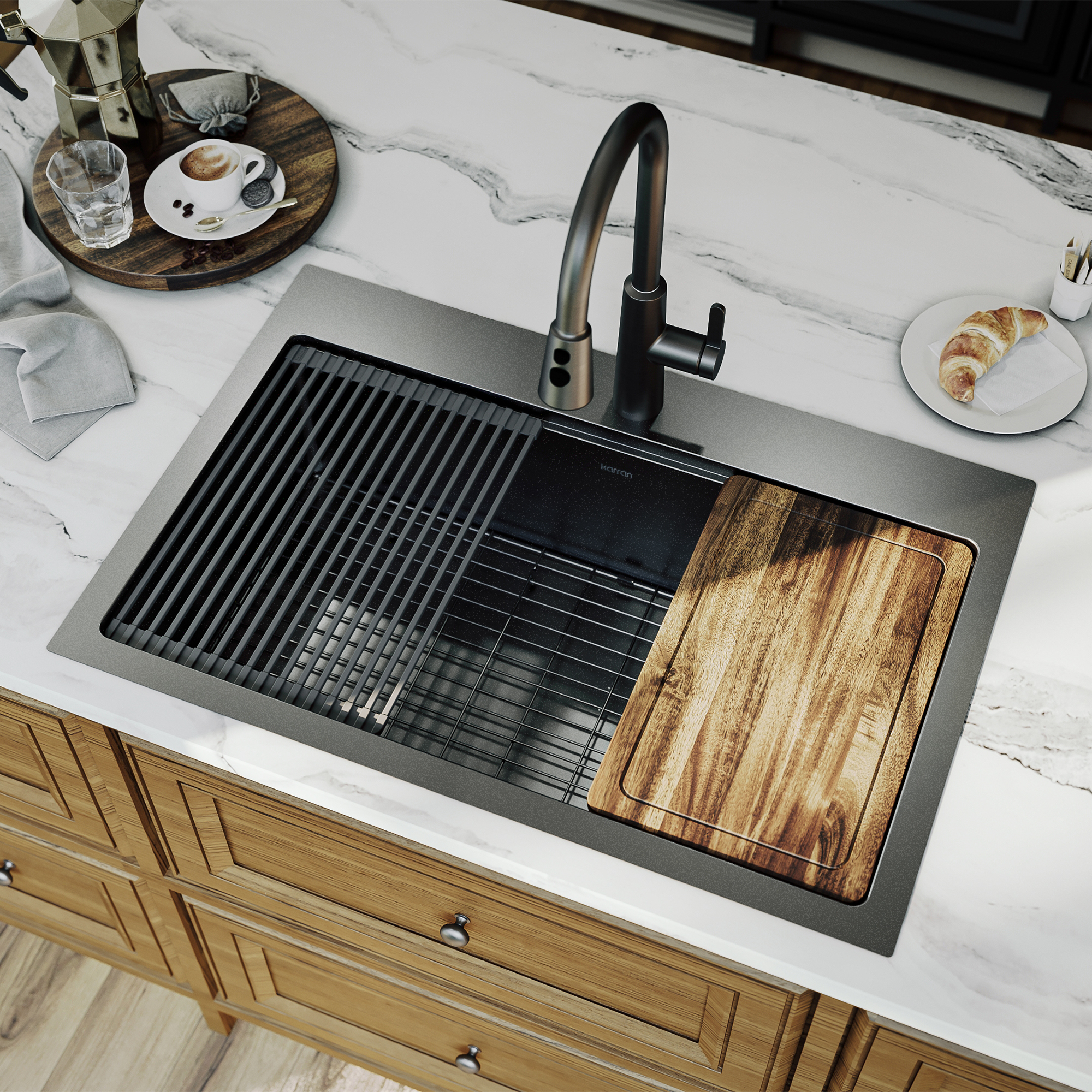 Elite 33" Top Mount Workstation 16 Gauge Stainless Steel Single Bowl Kitchen Sink In Gunmetal Black