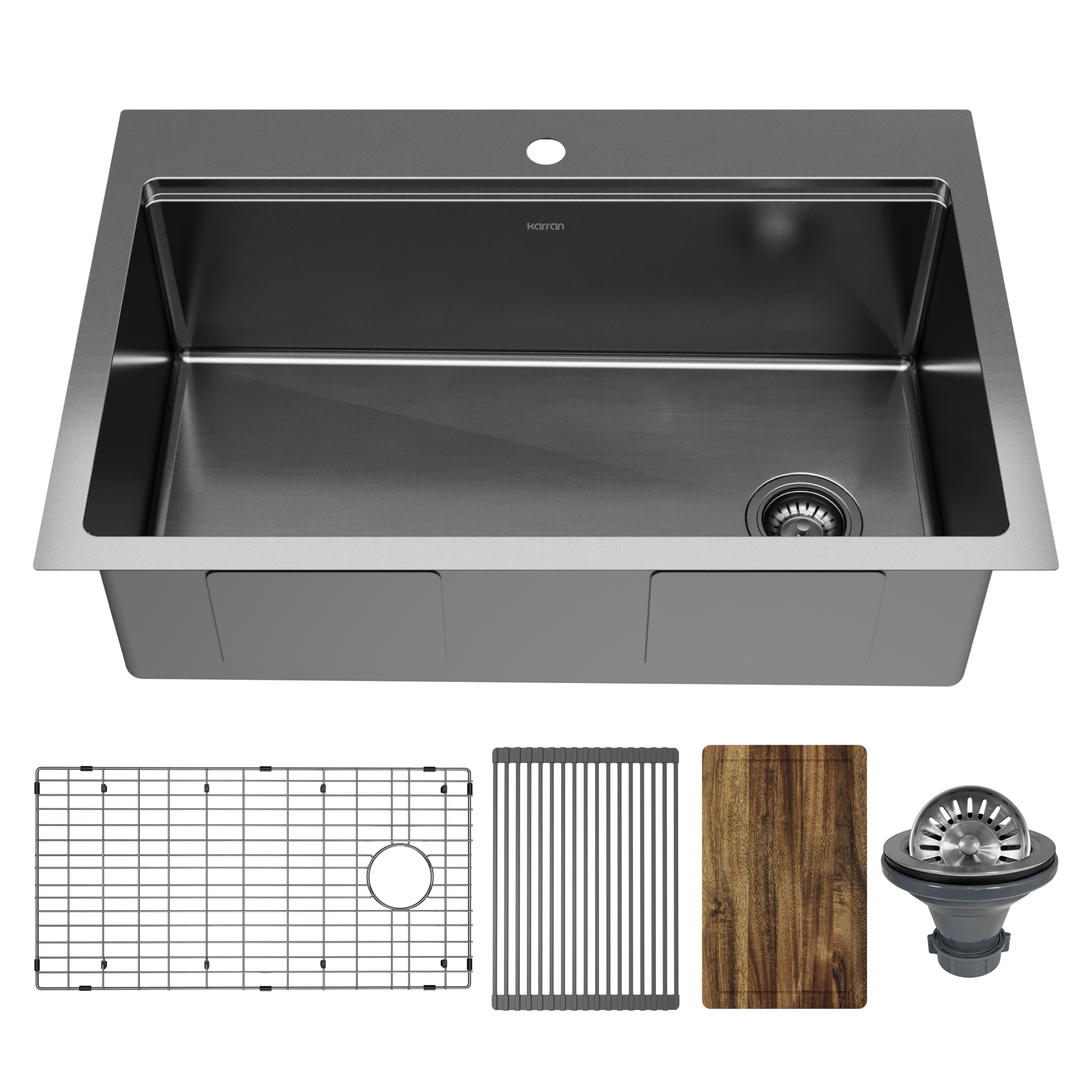 Elite 33" Top Mount Workstation 16 Gauge Stainless Steel Single Bowl Kitchen Sink In Gunmetal Black
