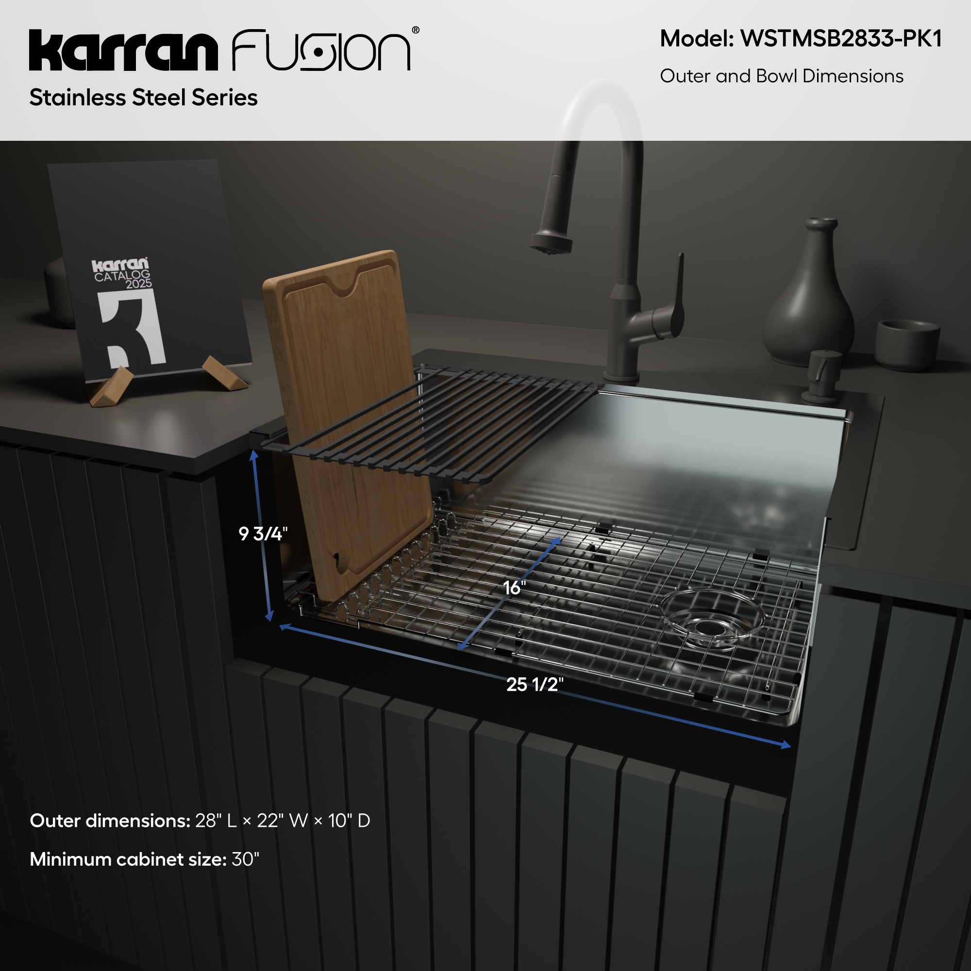 Fusion 28" Top Mount Workstation 16 Gauge Single Bowl Stainless Steel Sink with Accessories