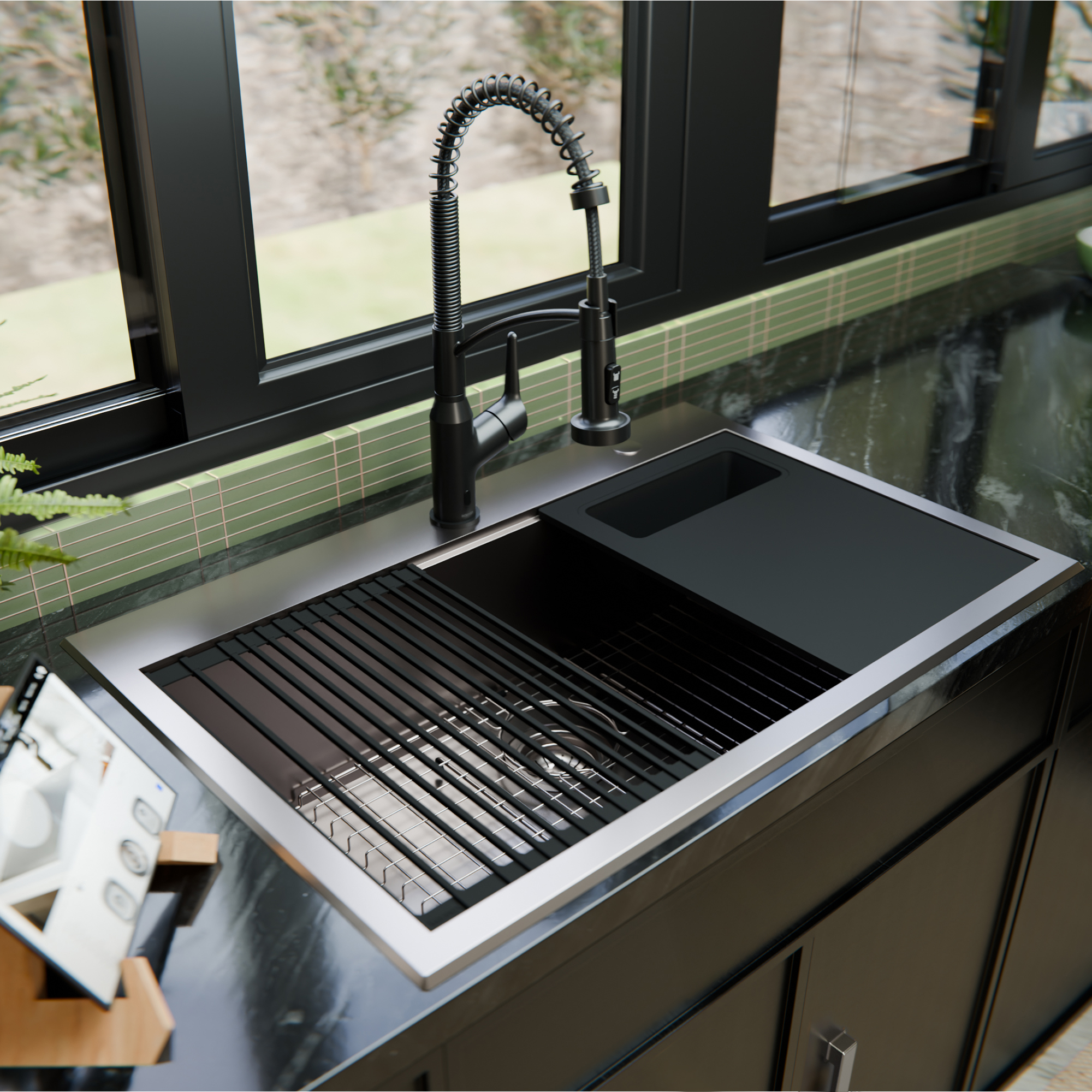 Fusion 33" Top Mount Workstation 18 Gauge Single Bowl Stainless Steel Sink with Accessories
