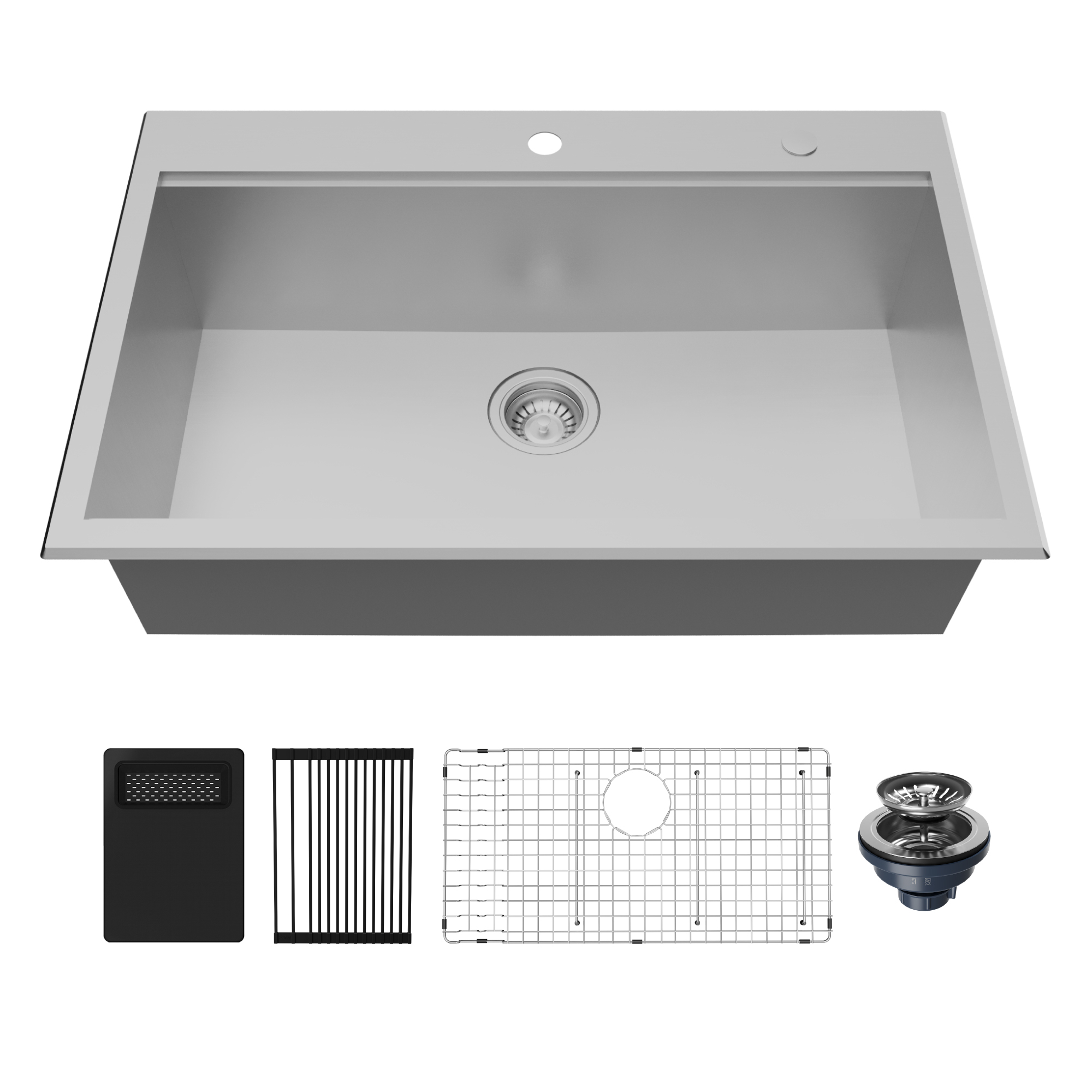 Fusion 33" Top Mount Workstation 18 Gauge Single Bowl Stainless Steel Sink with Accessories