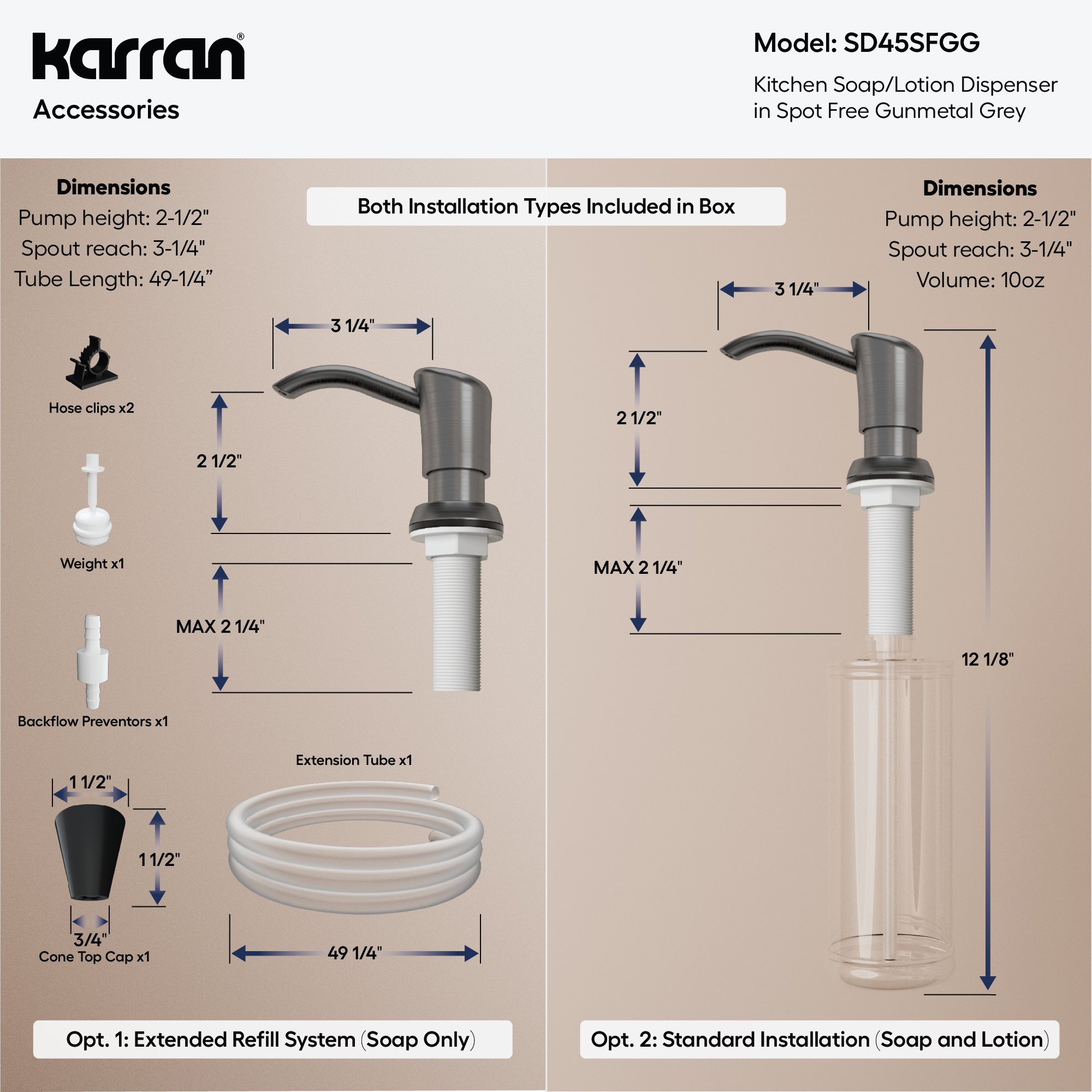 Karran SD45 Soap Dispenser In Spot-Free Gunmetal Grey