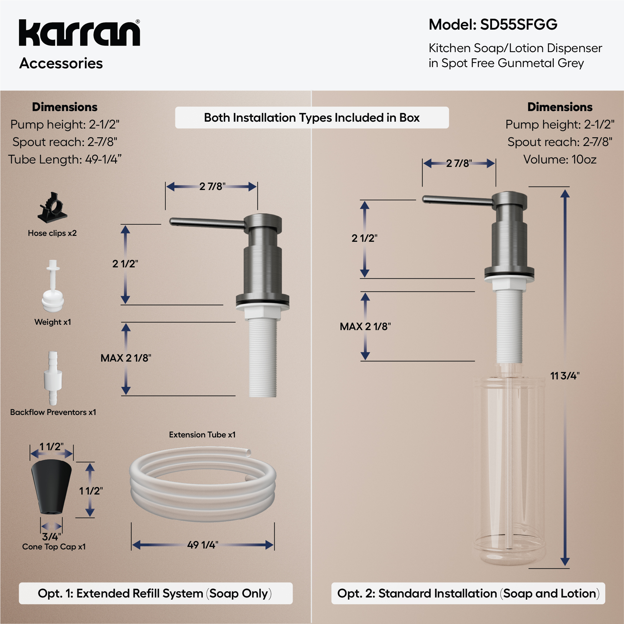 Karran SD55 Soap Dispenser In Spot-Free Gunmetal Grey