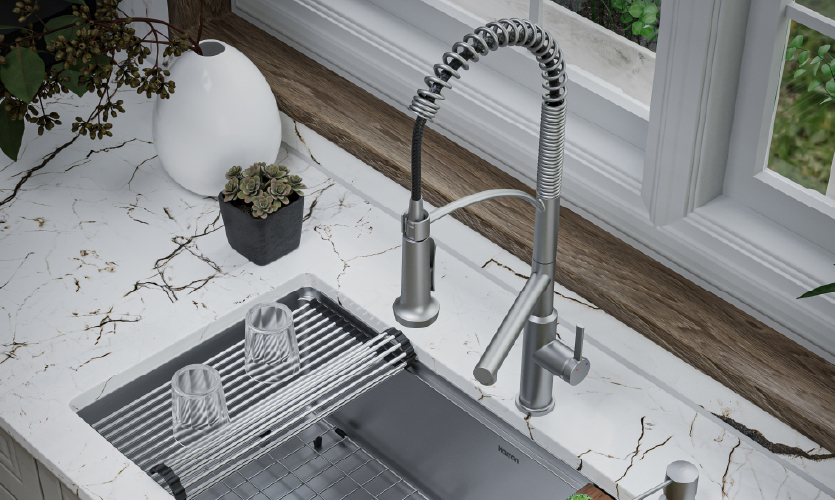 Dual Spout Design: Pull Down Spray and Dedicated Pot Filler