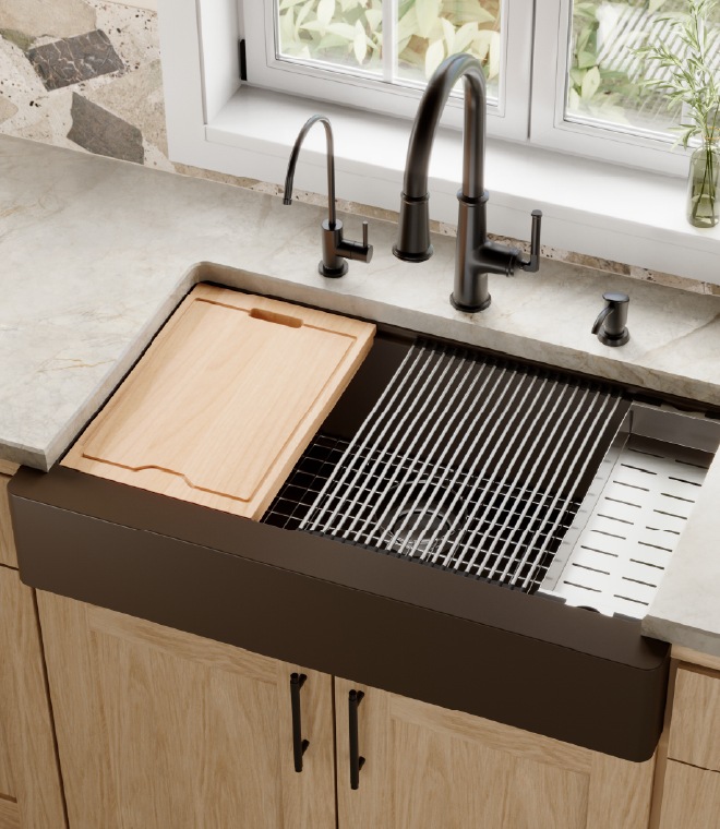 Karran Quartz Apron Front Workstation Kitchen Sink