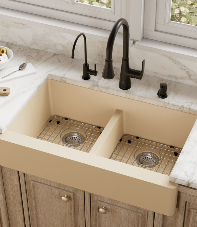 Karran Quartz Apron Front Double Bowl Kitchen Sink