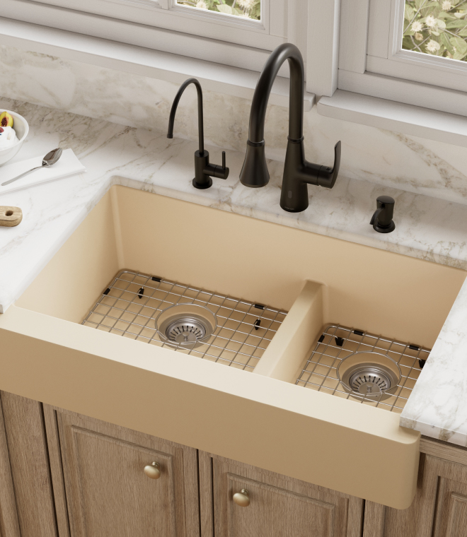 Karran Quartz Apron Front Large/Small Bowl Kitchen Sink