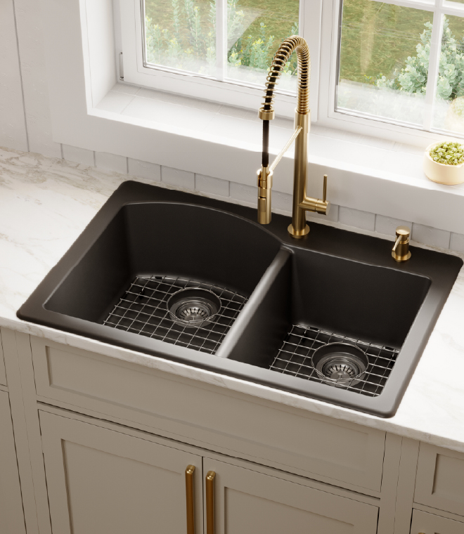 Karran Quartz Top Mount Large/Small Bowl Kitchen Sink