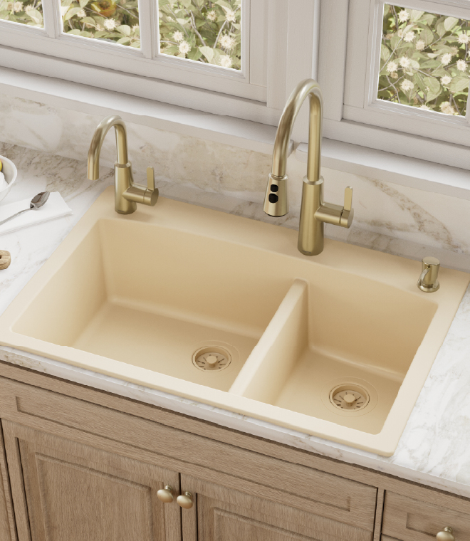 Karran Quartz Top Mount Large/Small Bowl Kitchen Sink